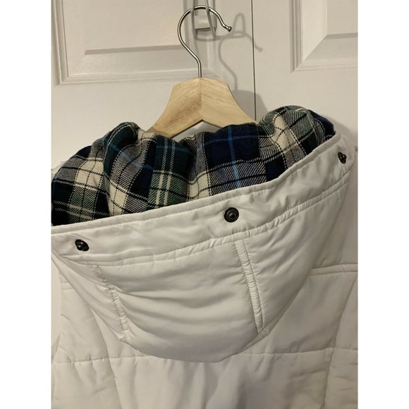 Love Tree white plaid lined women’s Sz S zipper closure hooded puffer vest - Picture 5 of 6
